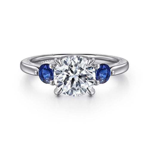 14K White Gold Round Sapphire and Diamond Engagement Ring Mount - ER16252R6W44SA-Gabriel & Co.-Renee Taylor Gallery