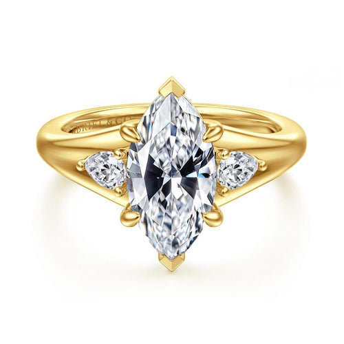 14K Yellow Gold Marquise Shape Three Stone Diamond Engagement Ring Mount - ER17026M8Y44JJ-Gabriel & Co.-Renee Taylor Gallery