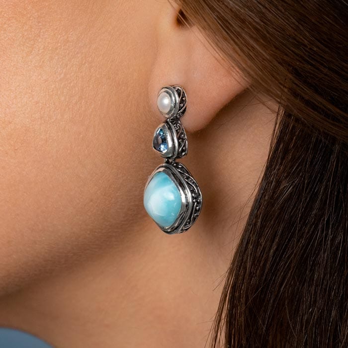 Azure Cushion Earrings - Eazur01-00-Marahlago Larimar-Renee Taylor Gallery