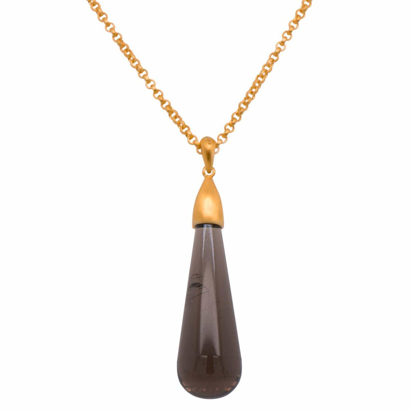 Smoky Quartz Drop Cabochon 24K Gold Vermeil Pendant-Joyla-Renee Taylor Gallery