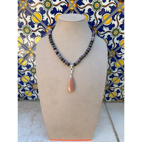 Chariot Beads & Pink Moonstone Pendant Necklace-Carol Kahn-Renee Taylor Gallery