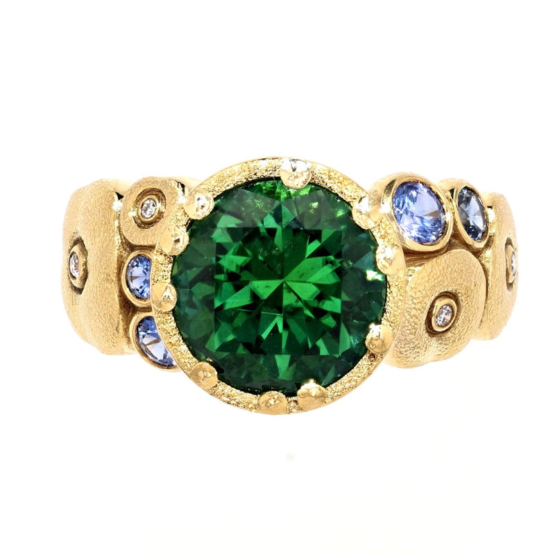 18K Orchard Green Tourmaline Blue Sapphire & Diamond Ring - R-129S-Alex Sepkus-Renee Taylor Gallery