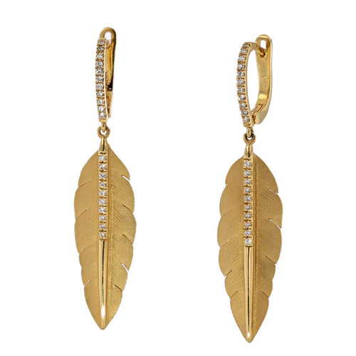 Marika 14k Gold & Diamond Feather Earrings - M8380-Marika-Renee Taylor Gallery