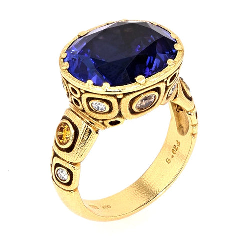 18K "Little Windows" Tanzanite, Sapphire & Diamond Ring - R-108DC-Alex Sepkus-Renee Taylor Gallery