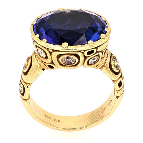 18K "Little Windows" Tanzanite, Sapphire & Diamond Ring - R-108DC-Alex Sepkus-Renee Taylor Gallery