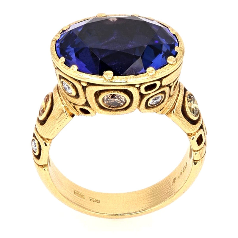 18K "Little Windows" Tanzanite, Sapphire & Diamond Ring - R-108DC-Alex Sepkus-Renee Taylor Gallery