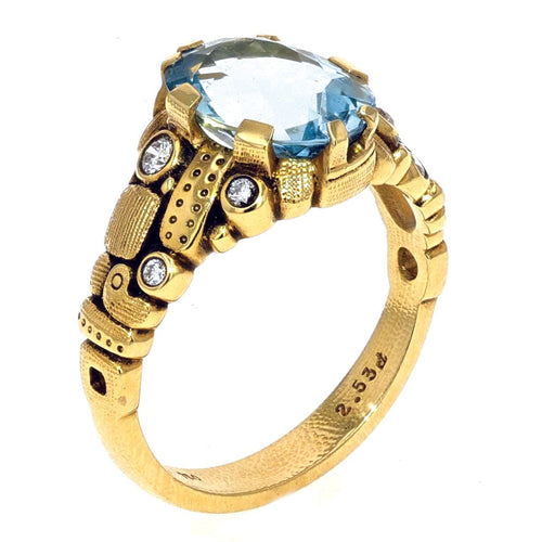 18K, Diamond and Color Center Stone Ring Aquamarine - R-91-Alex Sepkus-Renee Taylor Gallery