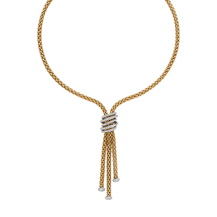 SOLO 18K Yellow Gold Lariat Necklace with Diamond Pave'-FOPE-Renee Taylor Gallery