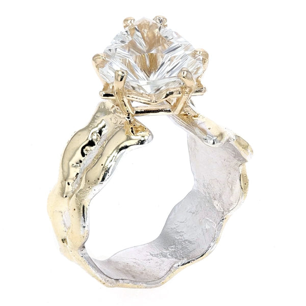 14K Gold & Crystalline Silver Trillion-Cut White Topaz Wavy Asymmetric ...