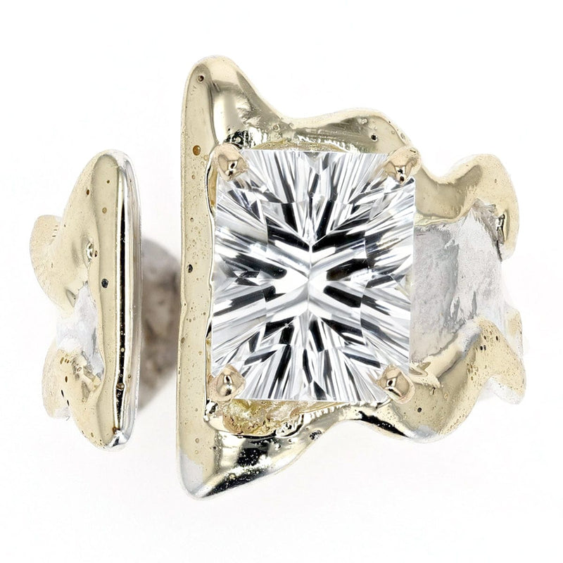14K Gold & Crystalline Silver Emerald-Cut White Topaz Wavy Wrap Ring-Shelli Kahl-Renee Taylor Gallery
