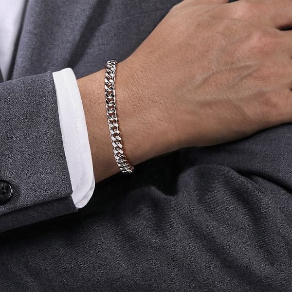 925 Sterling Silver Solid Men's Link Chain with Diamond Cut 6mm Bracelet - TBM2076SVJJJ-Gabriel & Co.-Renee Taylor Gallery