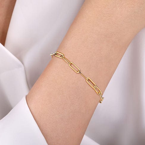 14K Yellow Gold 7" Hollow Paperclip Chain Bracelet - TB4678Y4JJJ-Gabriel & Co.-Renee Taylor Gallery