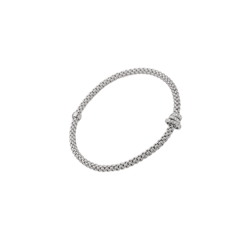 Flex'it 18K White Gold Bracelet with White Gold Rondels and Diamond Pavé .31ct-FOPE-Renee Taylor Gallery
