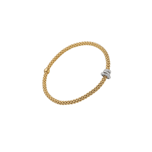 Flex'it 18K Yellow Gold Bracelet with White Gold Rondels and Diamond Pavé .31ct-FOPE-Renee Taylor Gallery