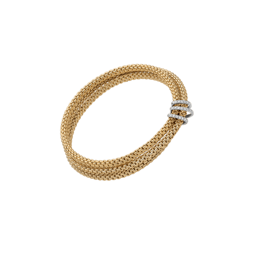 FOPE Prima Flex'it bracelet in 18K yellow gold with white gold rondel and diamond pavé, reference 75108BX_PB_G_XBX