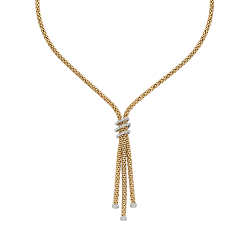 FOPE Prima 18K yellow gold Flex'it lariat necklace with white gold diamond pavé wrap, reference 75108CX_PB_G_BBX_043