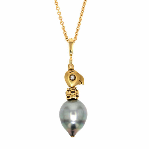 18K "Fable Animals and Strange Characters" Tahitian Circle Pearl Pendant - M-A156-Alex Sepkus-Renee Taylor Gallery