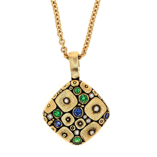 18K "Soft Mosaic" Tsavorite Blue Sapphire Mix & Diamond Pendant - M-46S-Alex Sepkus-Renee Taylor Gallery