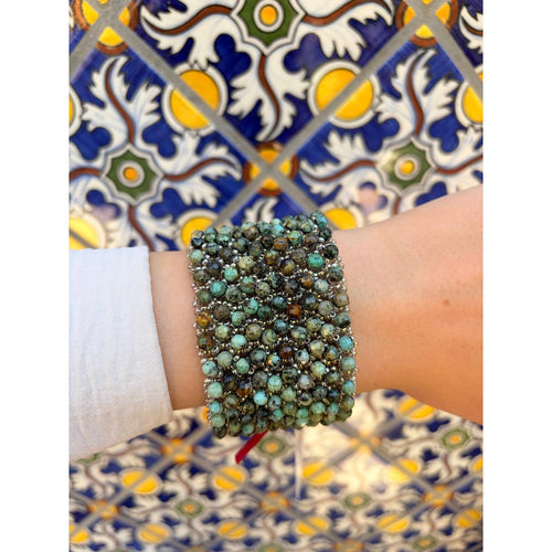 Faceted African Turquoise & Sterling Silver Cuff Bracelet Large-Carol Kahn-Renee Taylor Gallery