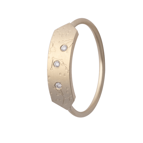 14K Yellow Gold Signet Matte Night to Remember Constellation Ring with Cubic Zirconia - 514KY503-AL:D-3+ENG-NTR-Heavy Stone-Renee Taylor Gallery