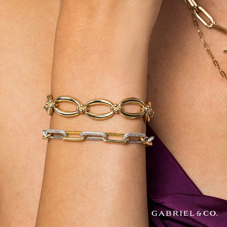 14K White-Yellow Gold Diamond Link Bracelet 7 inch - TB4851M45JJ-Gabriel & Co.-Renee Taylor Gallery