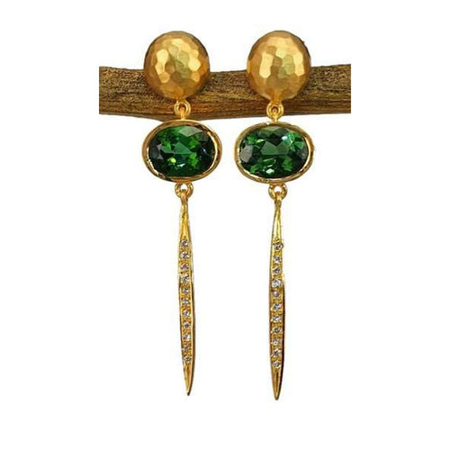 14K Gold, Green Tourmaline & Diamond Earrings - M8304-Marika-Renee Taylor Gallery