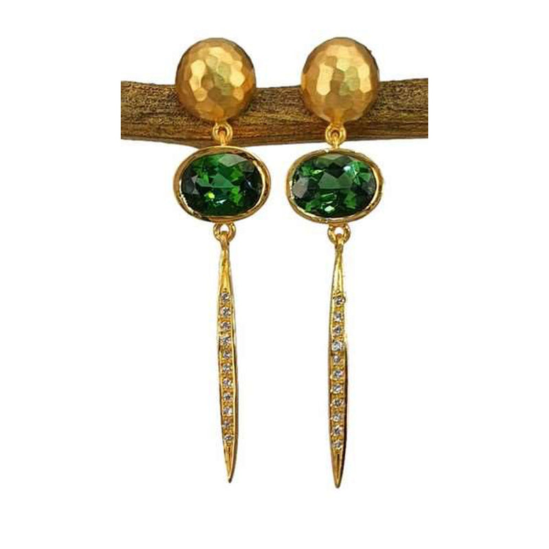 14K Gold, Green Tourmaline & Diamond Earrings - M8304-Marika-Renee Taylor Gallery