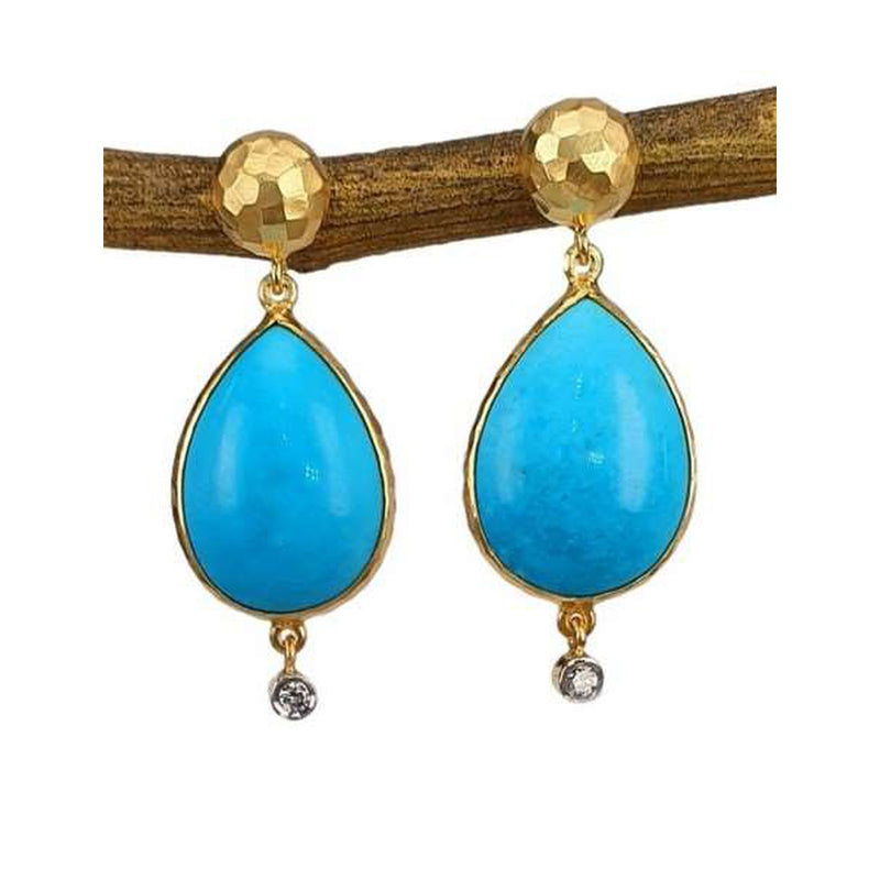 Marika 14K Gold, Turquoise & Diamond Earrings - M8439-Marika-Renee Taylor Gallery
