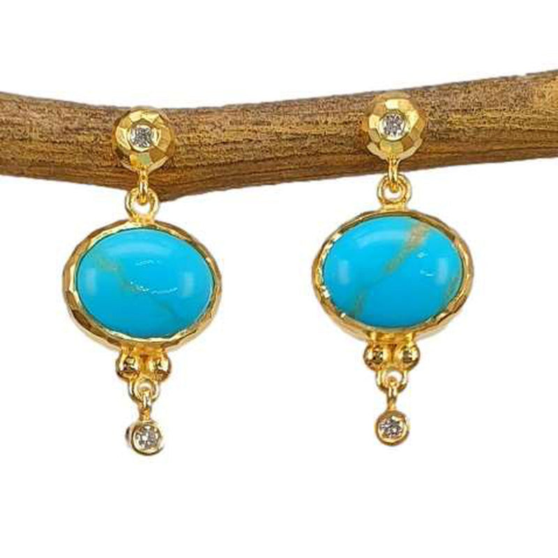 Marika 14K Gold, Armenian Turquoise & Diamond Earrings - M8901-Marika-Renee Taylor Gallery