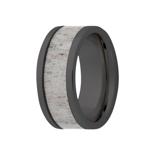 (8mm) Black Ceramic Flat High Polish with Antler Inlay - 8BC101:ANT5-Heavy Stone-Renee Taylor Gallery