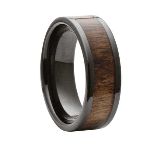 (8mm) Black Ceramic Flat 5mm Koa Wood Inlay - K8BC101:KOA5-10-Heavy Stone-Renee Taylor Gallery