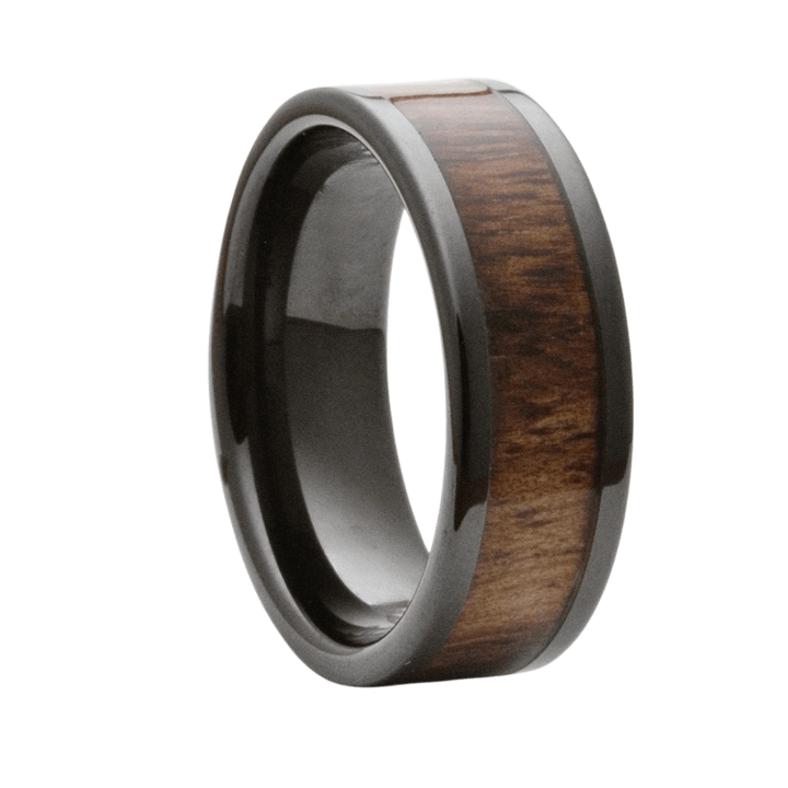 (8mm) Black Ceramic Flat 5mm Koa Wood Inlay - 8BC101:KOA5-Heavy Stone-Renee Taylor Gallery