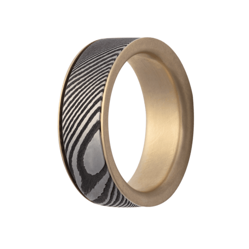 7mm Damascus Flat Spinner Ring with 14K Yellow Gold Wrap-Around Interior Sleeve – K8D801-SP:Y-WP-Heavy Stone-Renee Taylor Gallery