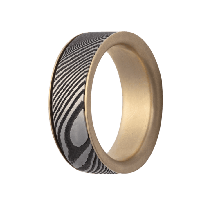 8mm Damascus Flat Spinner Ring with 14K Yellow Gold Wrap-Around Interior Sleeve – 8D801-SP:Y-WP-Heavy Stone-Renee Taylor Gallery