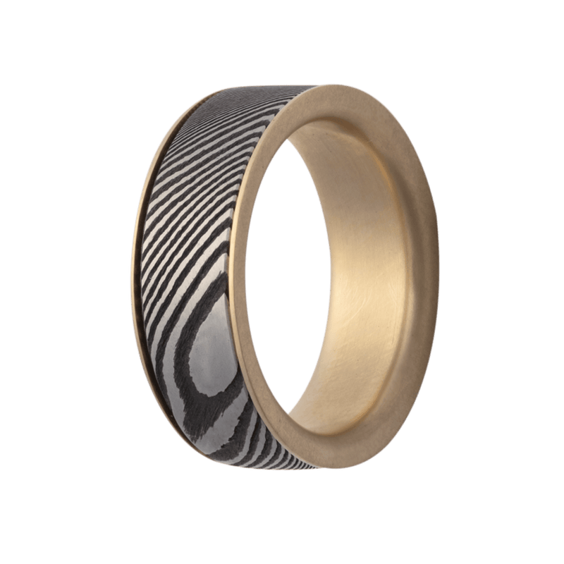 7mm Damascus Flat Spinner Ring with 14K Yellow Gold Wrap-Around Interior Sleeve – K8D801-SP:Y-WP-Heavy Stone-Renee Taylor Gallery