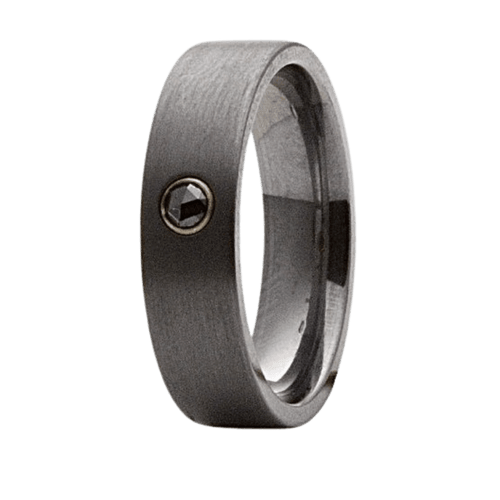 6mm Tantalum Satin Flat Ring with Rose-Cut Black Diamond in 14K Yellow Gold Bezel – K6TN114:DBK-1-RC-Heavy Stone-Renee Taylor Gallery