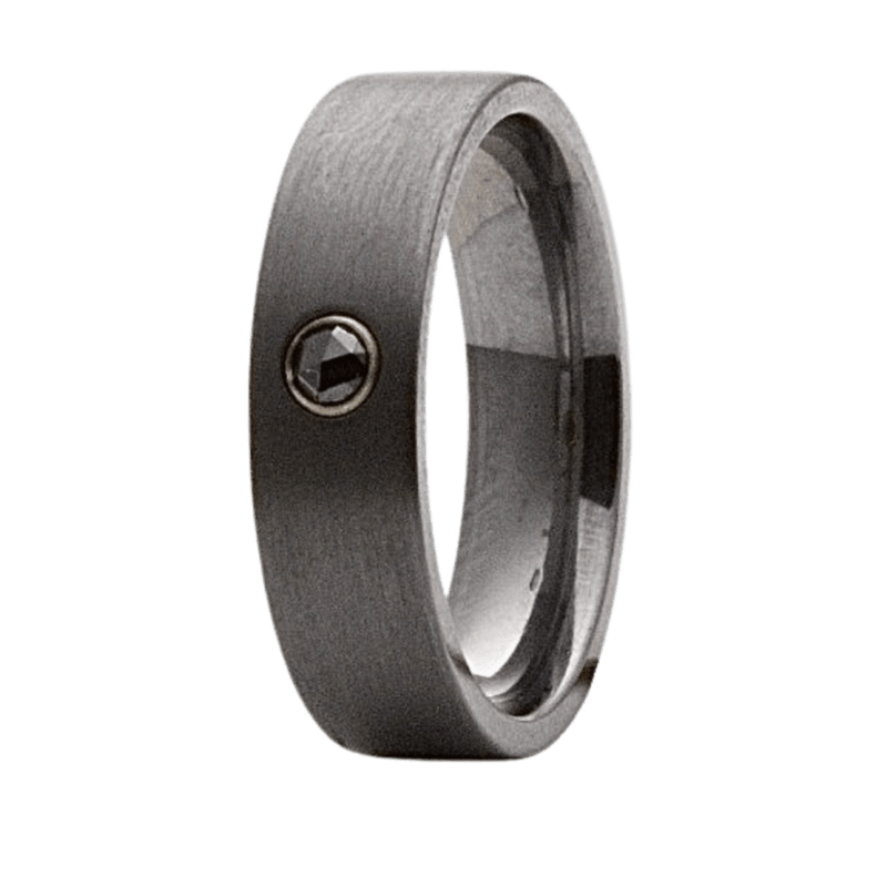 6mm Tantalum Satin Flat Ring with Rose-Cut Black Diamond in 14K Yellow Gold Bezel – K6TN114:DBK-1-RC-Heavy Stone-Renee Taylor Gallery