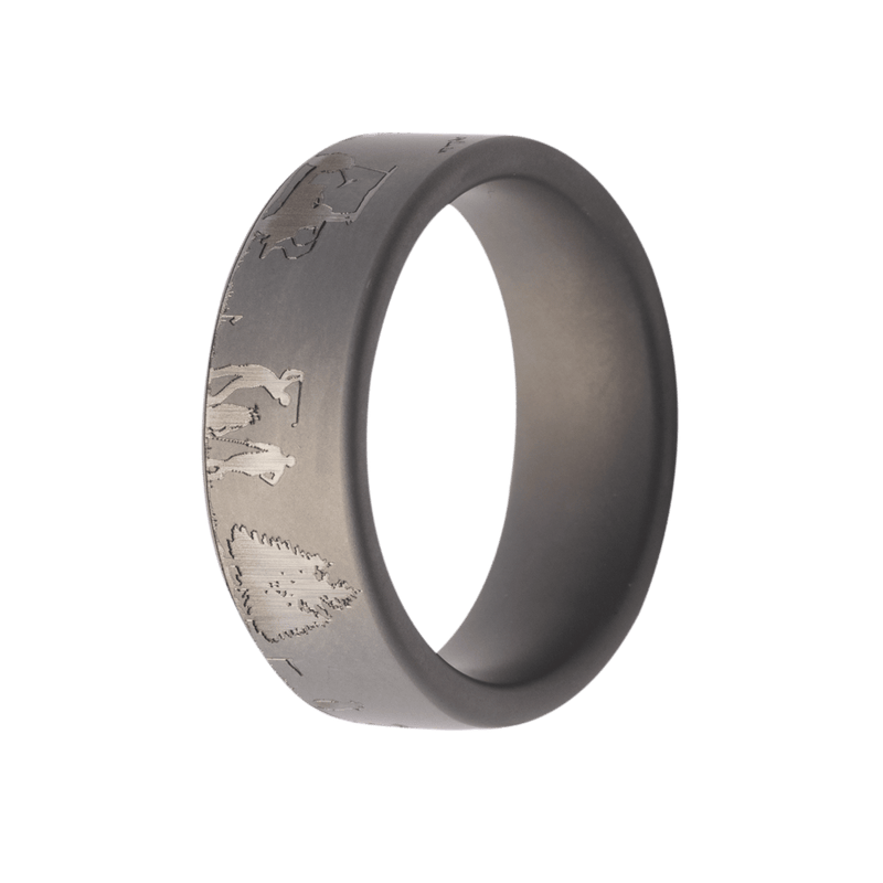 8mm Tungsten Matte Flat Ring with Deep Golf Engraving – K8TU601:ENG-GOLF-Heavy Stone-Renee Taylor Gallery
