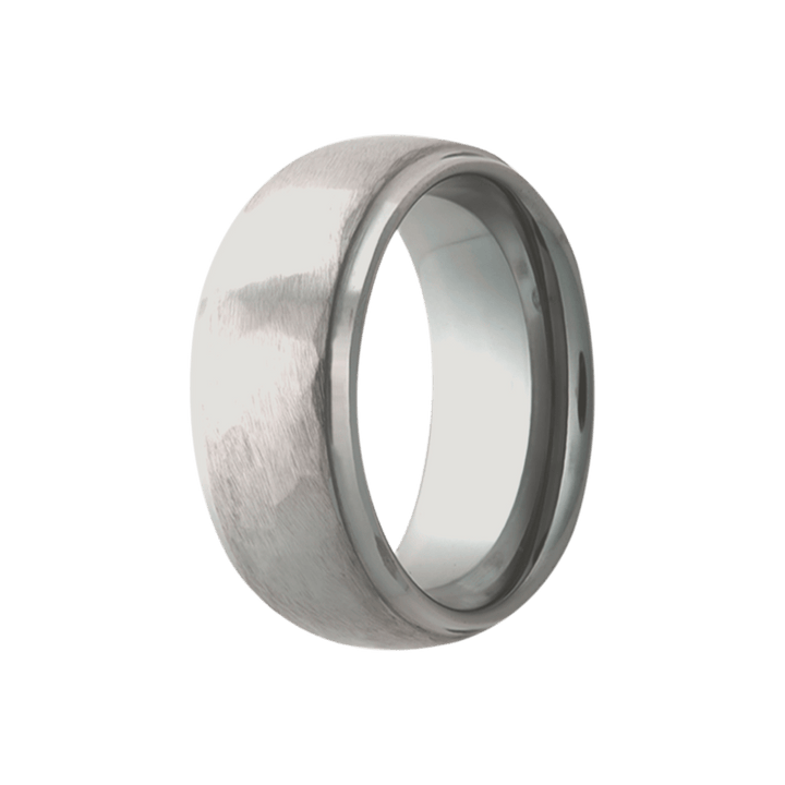 8mm Tungsten Dome Ring with Step Edge and Hammered Finish – 8TU953-Heavy Stone-Renee Taylor Gallery