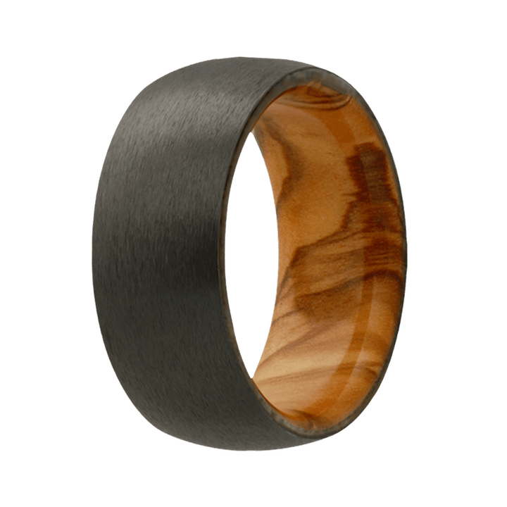 7mm Zirconium Satin Dome Ring with Olive Wood Sleeve – 7ZWD133:OLV-Heavy Stone-Renee Taylor Gallery