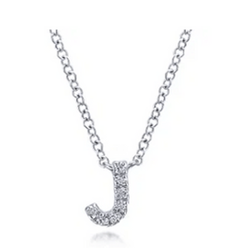 14K White Gold Diamond J Initial Pendant Necklace - NK4577J-W45JJ-Gabriel & Co.-Renee Taylor Gallery