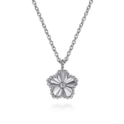 925 Sterling Silver Diamond Bujukan Frame Flower Diamond Cut Pendant Necklace - NK7913SV5JJ-Gabriel & Co.-Renee Taylor Gallery