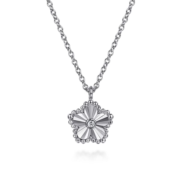 925 Sterling Silver Diamond Bujukan Frame Flower Diamond Cut Pendant Necklace - NK7913SV5JJ-Gabriel & Co.-Renee Taylor Gallery