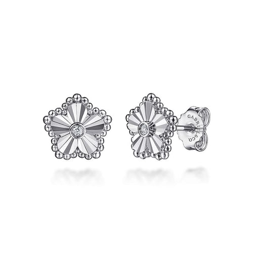 925 Serling Silver Diamond Bujukan Frame Flower Diamond Cut Stud Earrings - EG15432SV5JJ-Gabriel & Co.-Renee Taylor Gallery