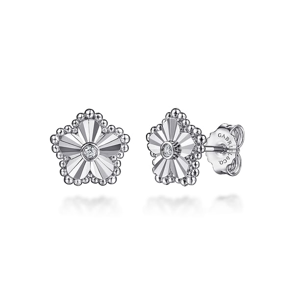 925 Serling Silver Diamond Bujukan Frame Flower Diamond Cut Stud Earrings - EG15432SV5JJ-Gabriel & Co.-Renee Taylor Gallery