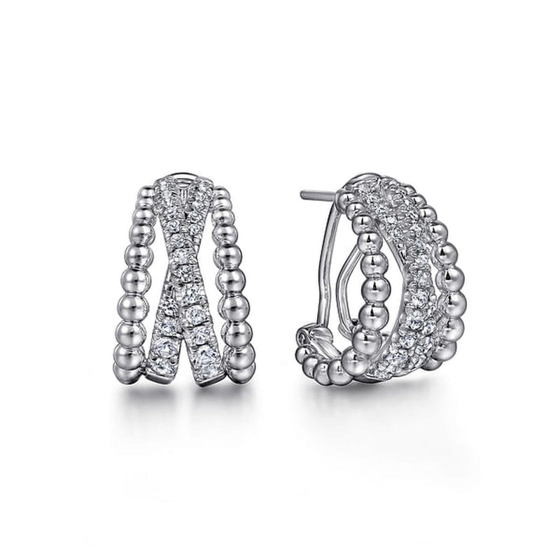 925 Sterling Silver 15mm White Sapphire Bujukan Huggie Earrings - EG14999SVJWS-Gabriel & Co.-Renee Taylor Gallery