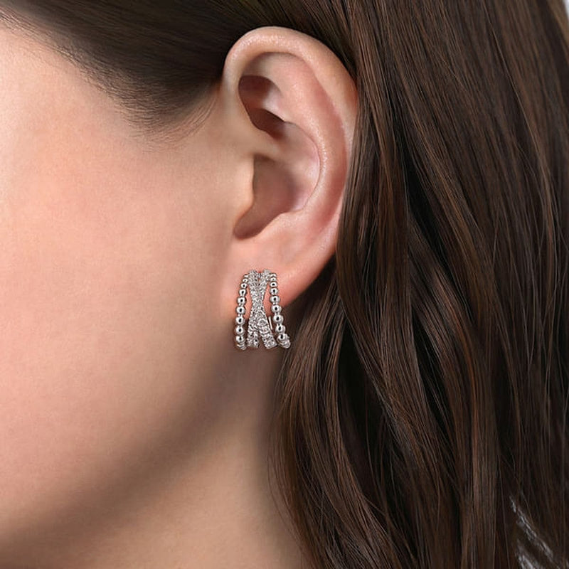 925 Sterling Silver 15mm White Sapphire Bujukan Huggie Earrings - EG14999SVJWS-Gabriel & Co.-Renee Taylor Gallery