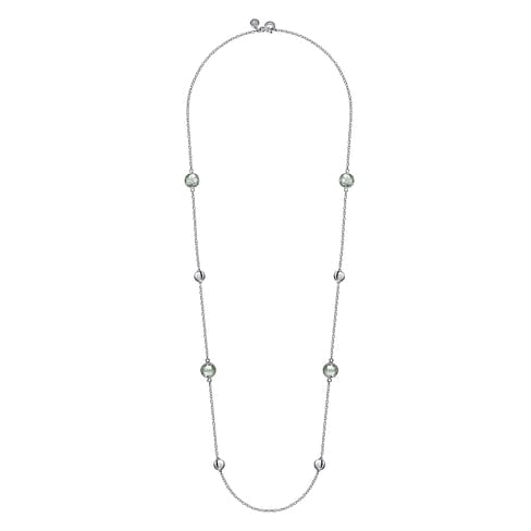 925 Sterling Silver 24 inch Bezel Green Amethyst and Round Hollow Silver Disk Station Necklace - NK7648-32SVJGA-Gabriel & Co.-Renee Taylor Gallery