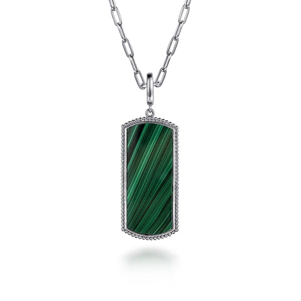 925 Sterling Silver 35mm Bujukan Dog Tag with Malachite - PT6618SVJMA-Gabriel & Co.-Renee Taylor Gallery