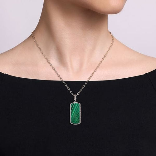 925 Sterling Silver 35mm Bujukan Dog Tag with Malachite - PT6618SVJMA-Gabriel & Co.-Renee Taylor Gallery